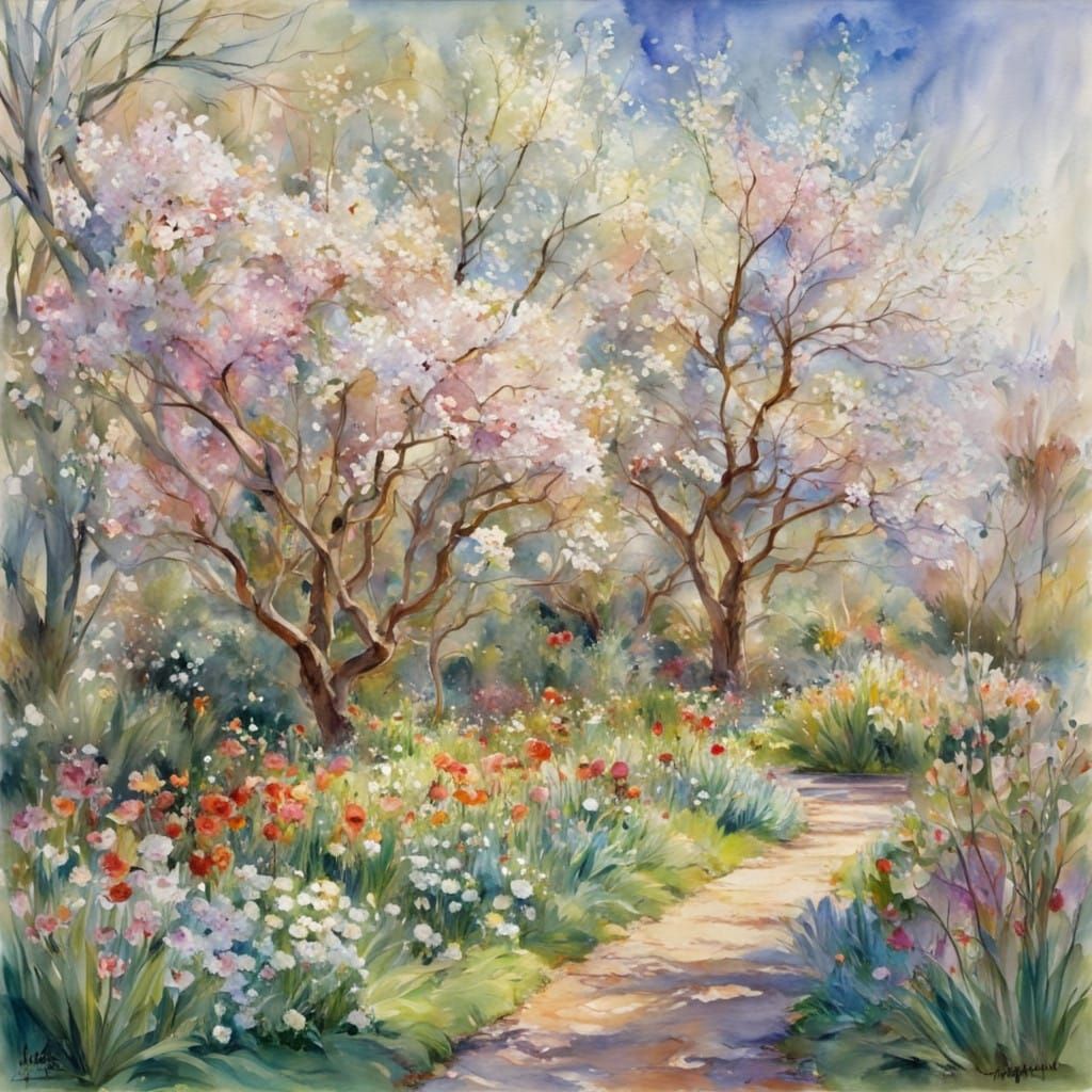 Whimsical Garden in Full Spring Bloom
