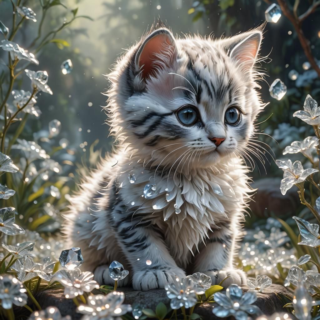 Crystal Kitten: Hyperrealistic Surreal Concept Art