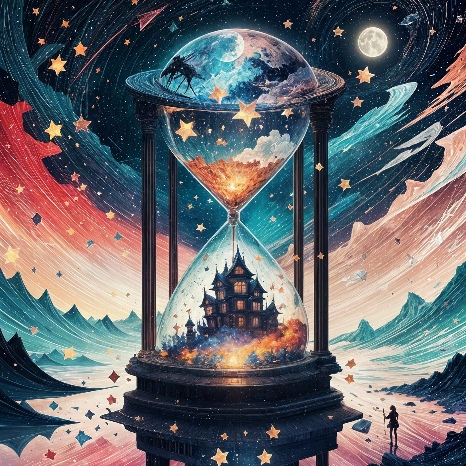 Broken Hourglass of Stars: Glitchcore Collage Art