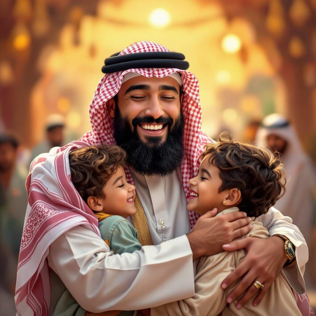 Joyful Family Embrace on Eid Al Saied