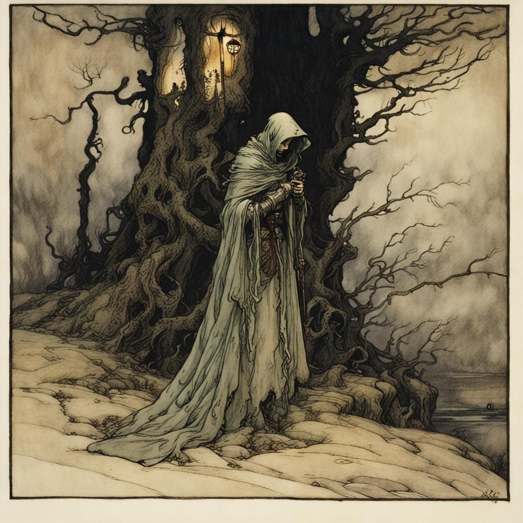 Grimdark Fantasy Illustration in Arthur Rackham Style