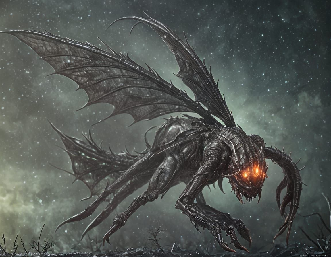 Dark Fantasy Alien Creature with Glowing Brain