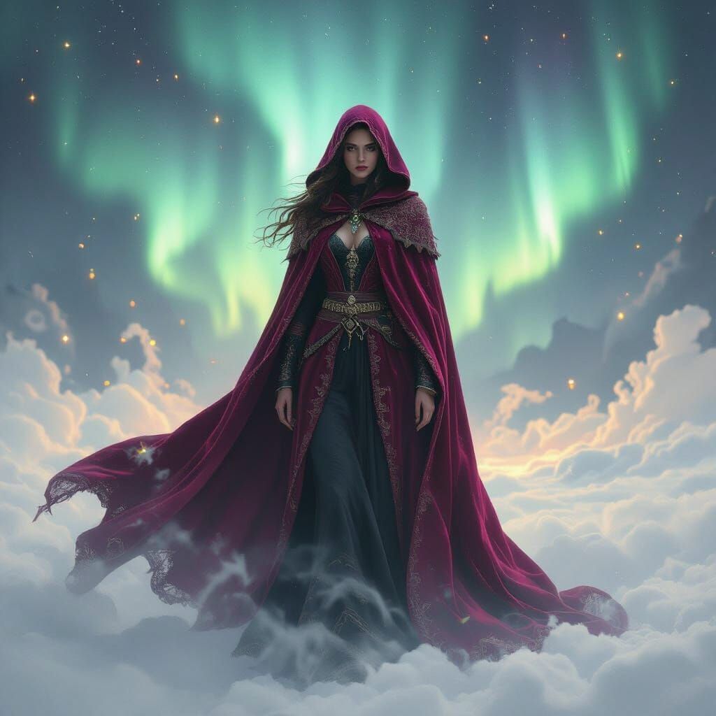 Mystical Woman in Aurora Mist, Dreamlike Art