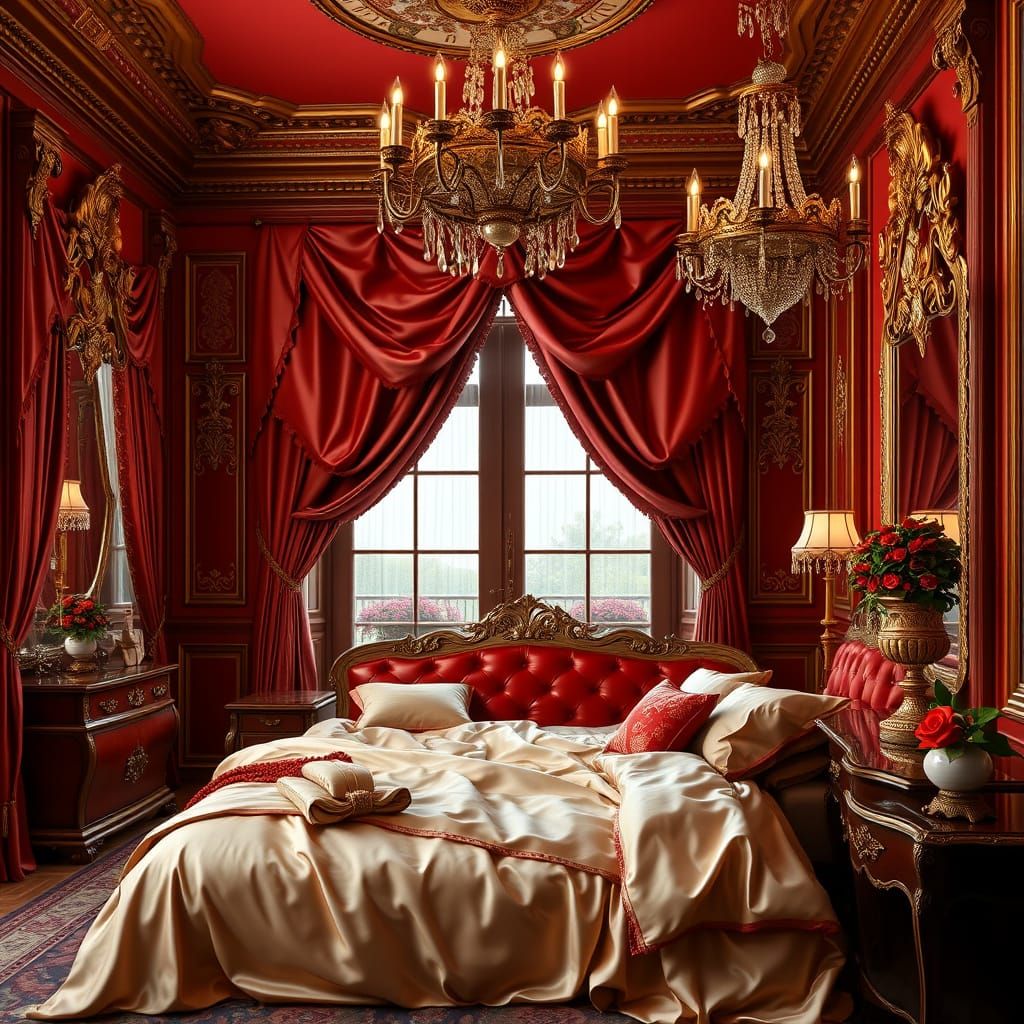 Luxurious Baroque Bedroom with Silk Sheets in 3D