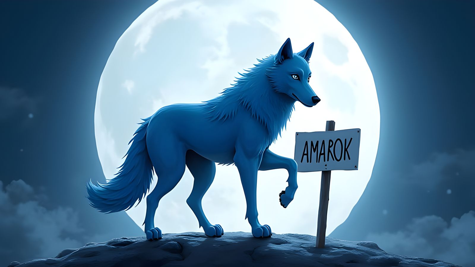 Blue Wolf Plays Music in White Circle