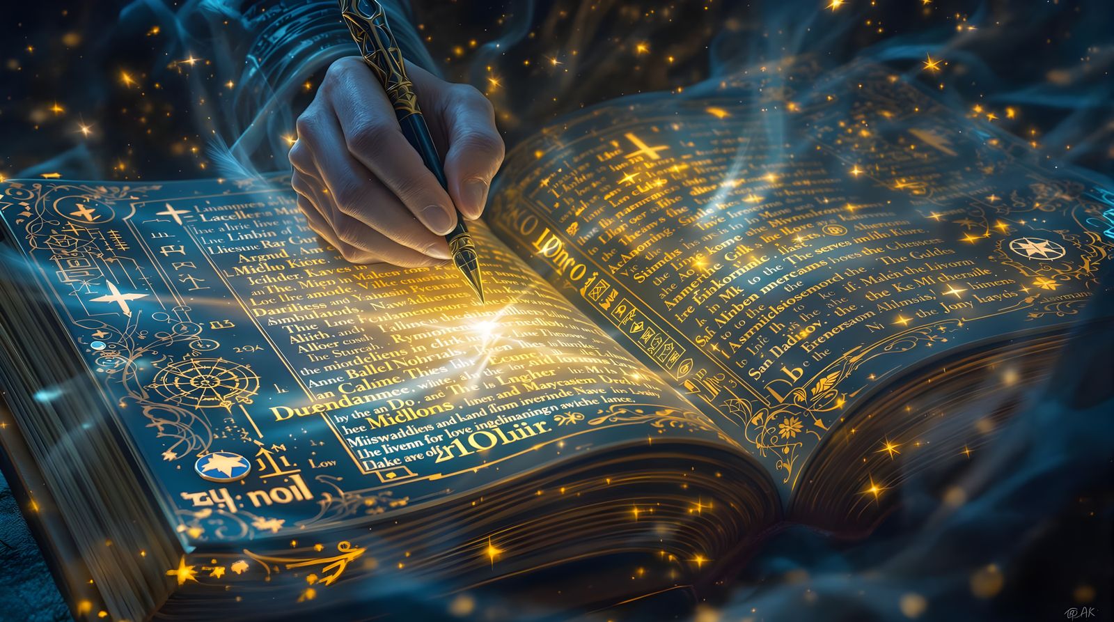 Ethereal Light Writes Names in Book: Fantasy Art