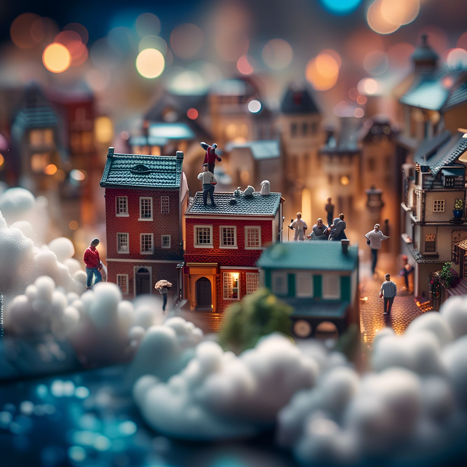 Miniature Cloud City: Hyperrealistic Splash Art