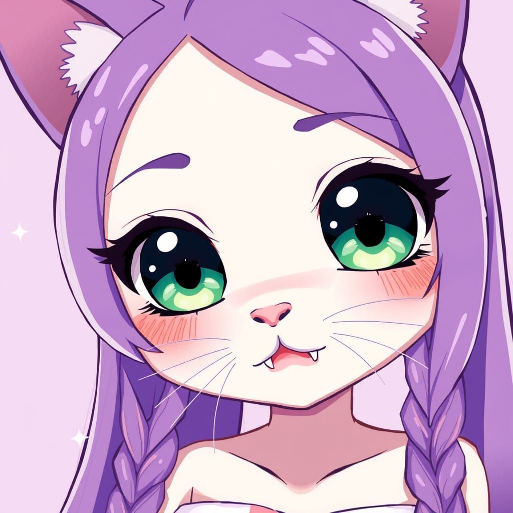 Chibi Anime Catgirl in Vibrant Purple Hues