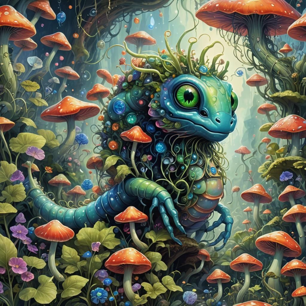 Iridescent Alien Caterpillar in Psychedelic Wonderland