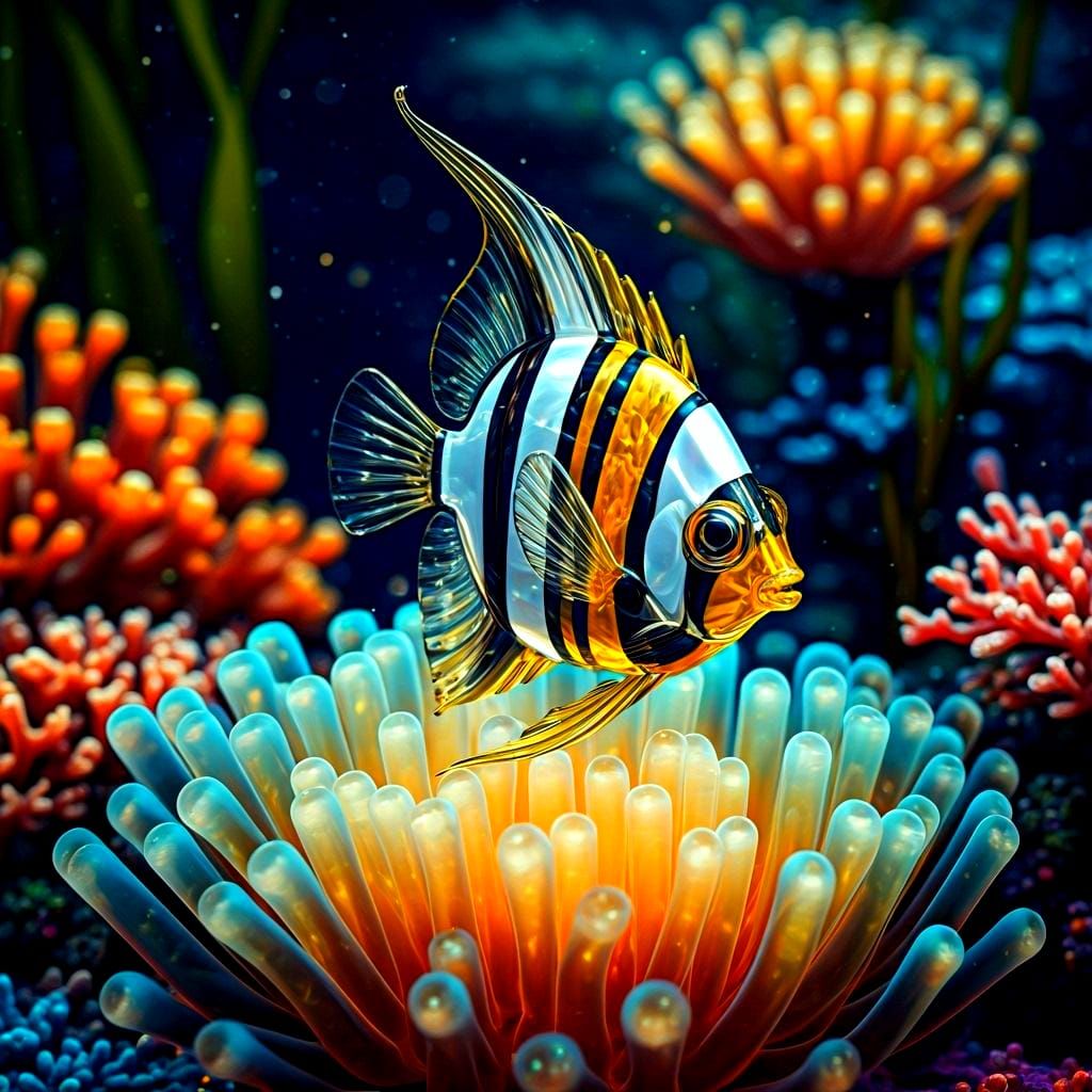 Crystal Angelfish on Anemone in Dreamlike Coral Garden