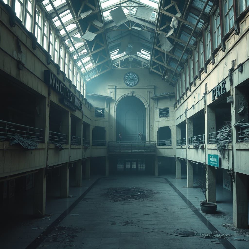 Abandoned Mall in Desolate, Dark Atmosphere