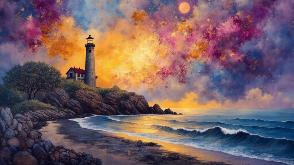 Lighthouse Line Art with Electric Flourishes