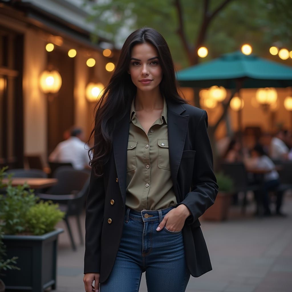 Realistic Photo of Woman in Park at Evening