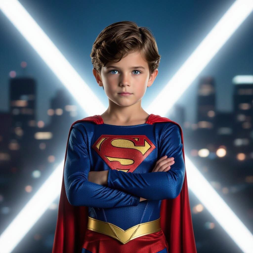 Young Boy as Teenage Supergirl in Dramatic Flash Photography