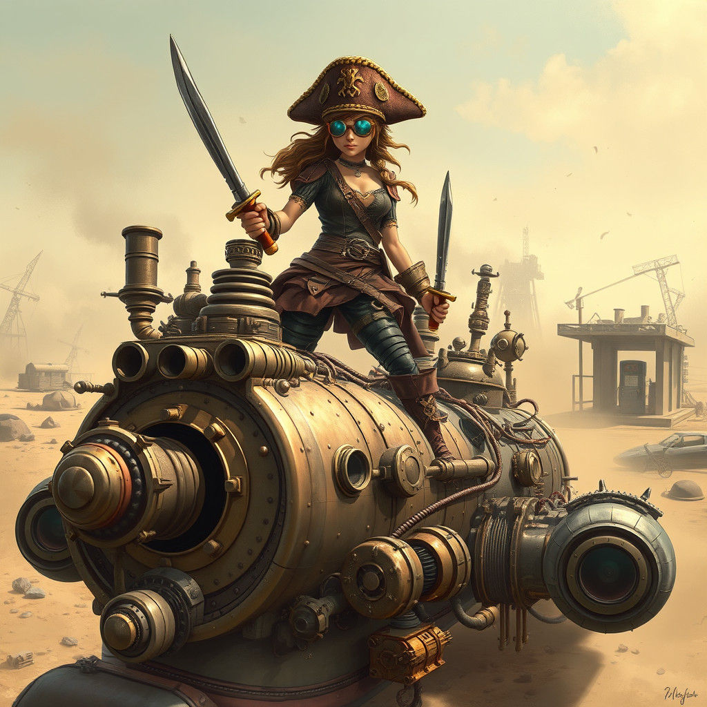 Steampunk Pirate Girl on Mad Max Spaceship