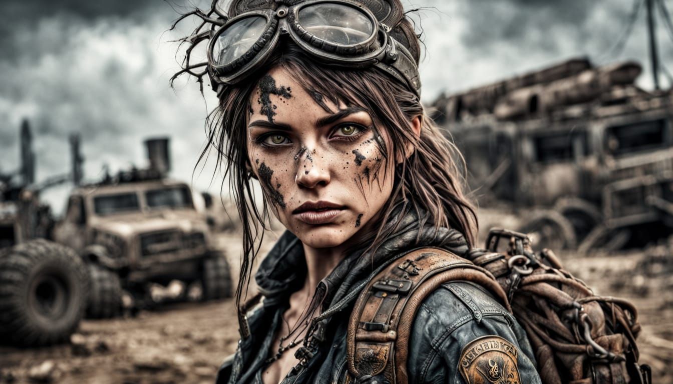 Hyperrealistic Female Tracker in Post Apocalyptic Style