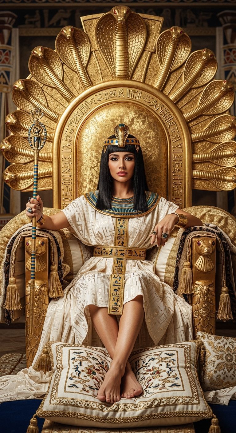 Egyptian Queen on Golden Cobra Throne, Leibovitz Style