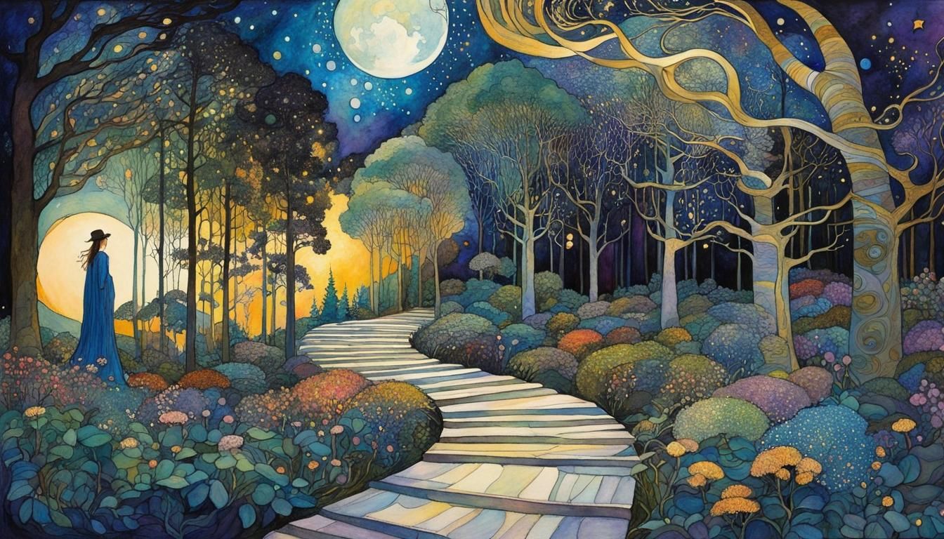 Fantasy Landscape with Swirling Clouds, Ink and Watercolor S...