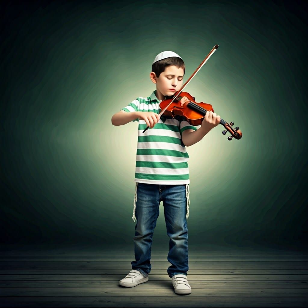 Boy Playing Violin with Emotion, Impressionist Style