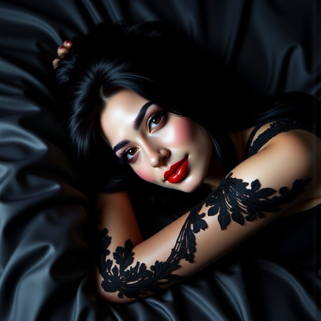 Breathtaking Gothic Woman in Black Lace, Splash Art