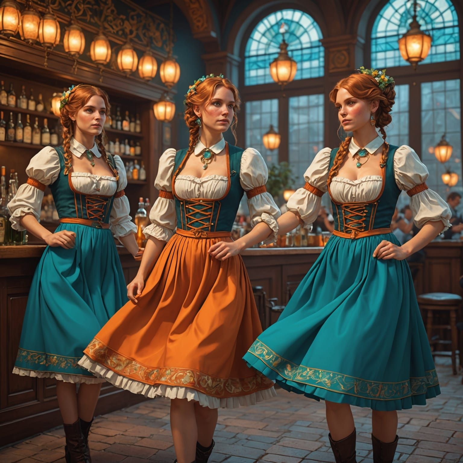 Festive Dirndl Maidens in Hyperdetailed Concept Art