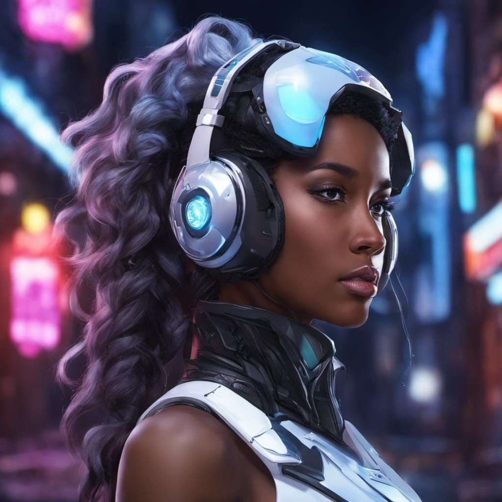 Cyborg Girl in Neon City: Anime-Inspired Portrait