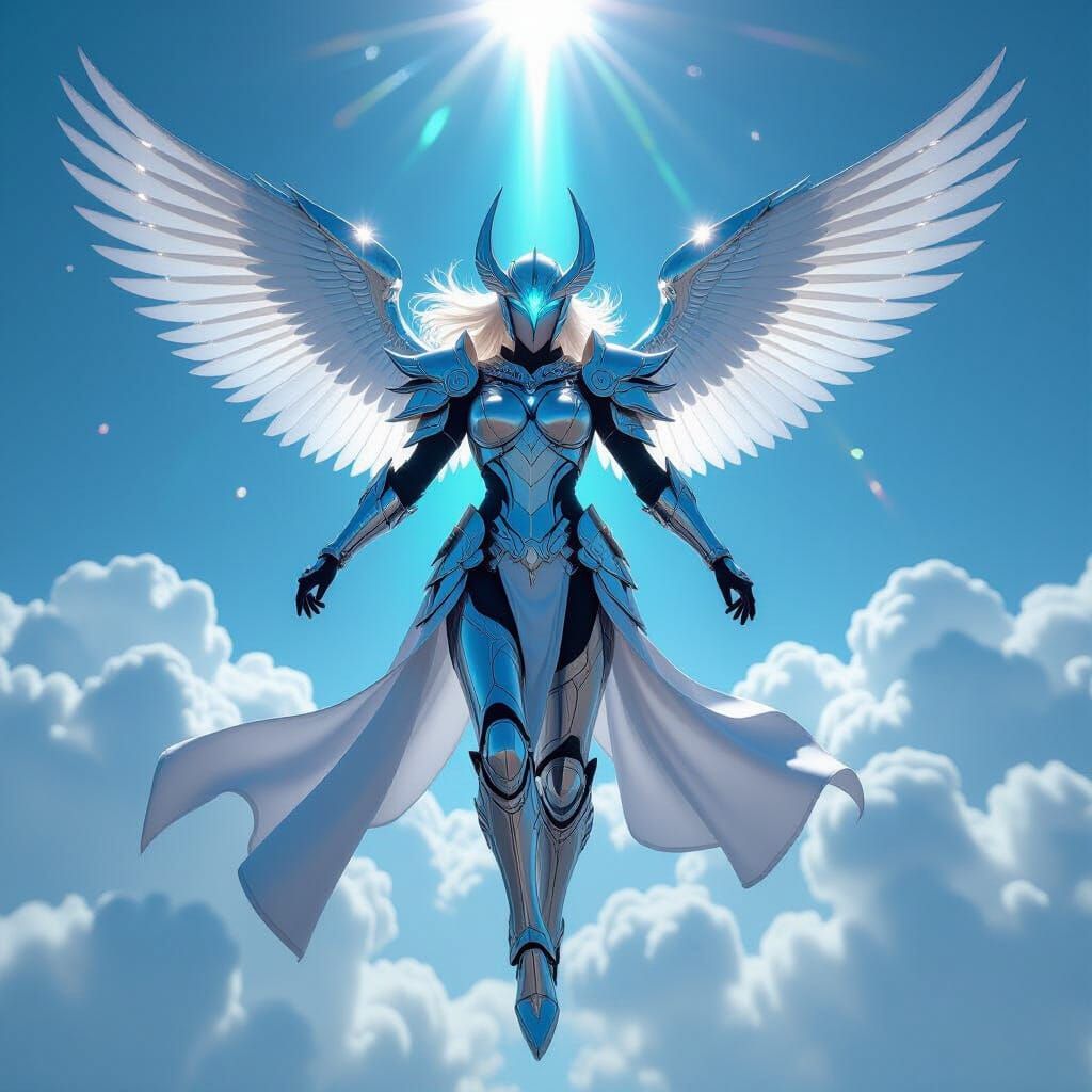 Chrome Valkyrie Soaring into Battle in Ultra-Realistic Style