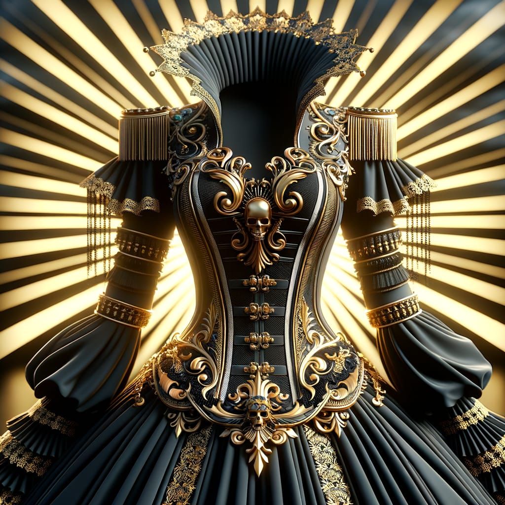 Elegant Black and Gold Pirate Attire in 3D Render