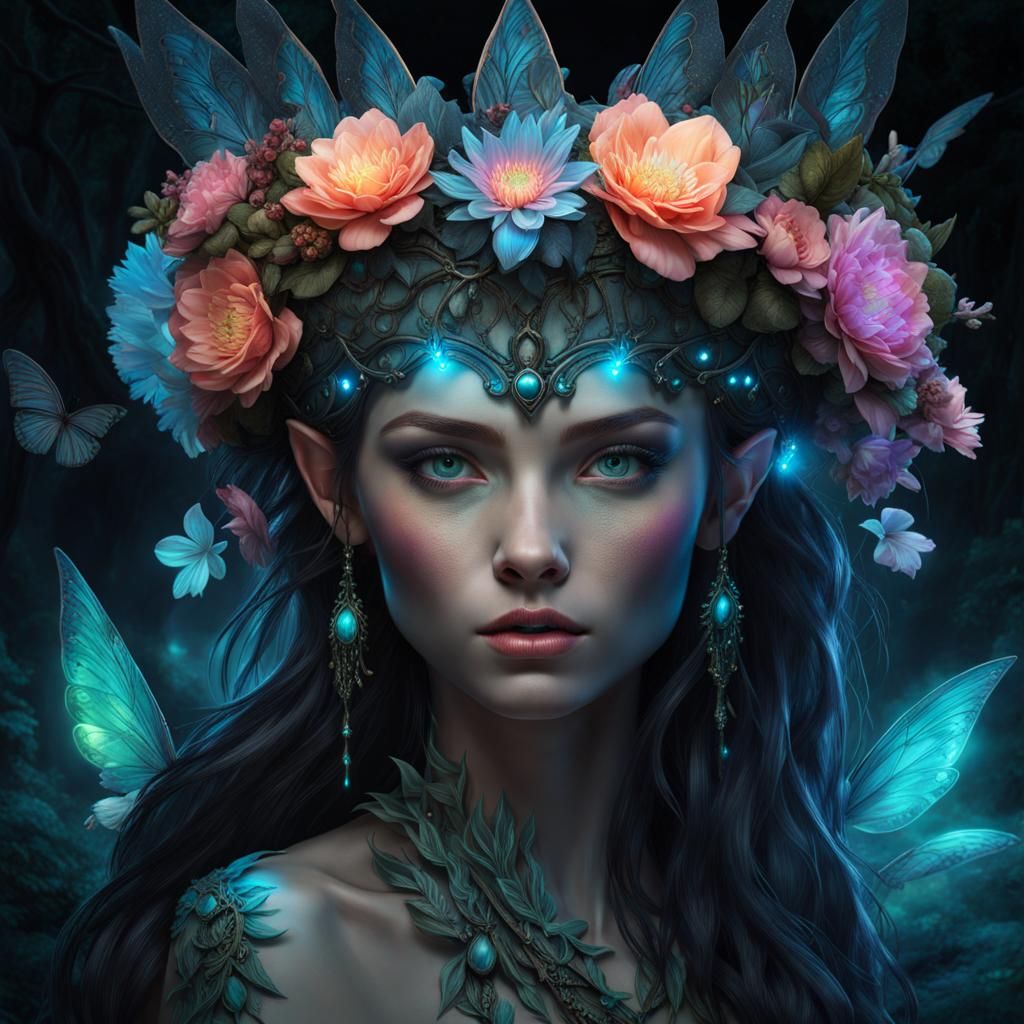 Bioluminescent Fairy in Dark Fantasy Forest