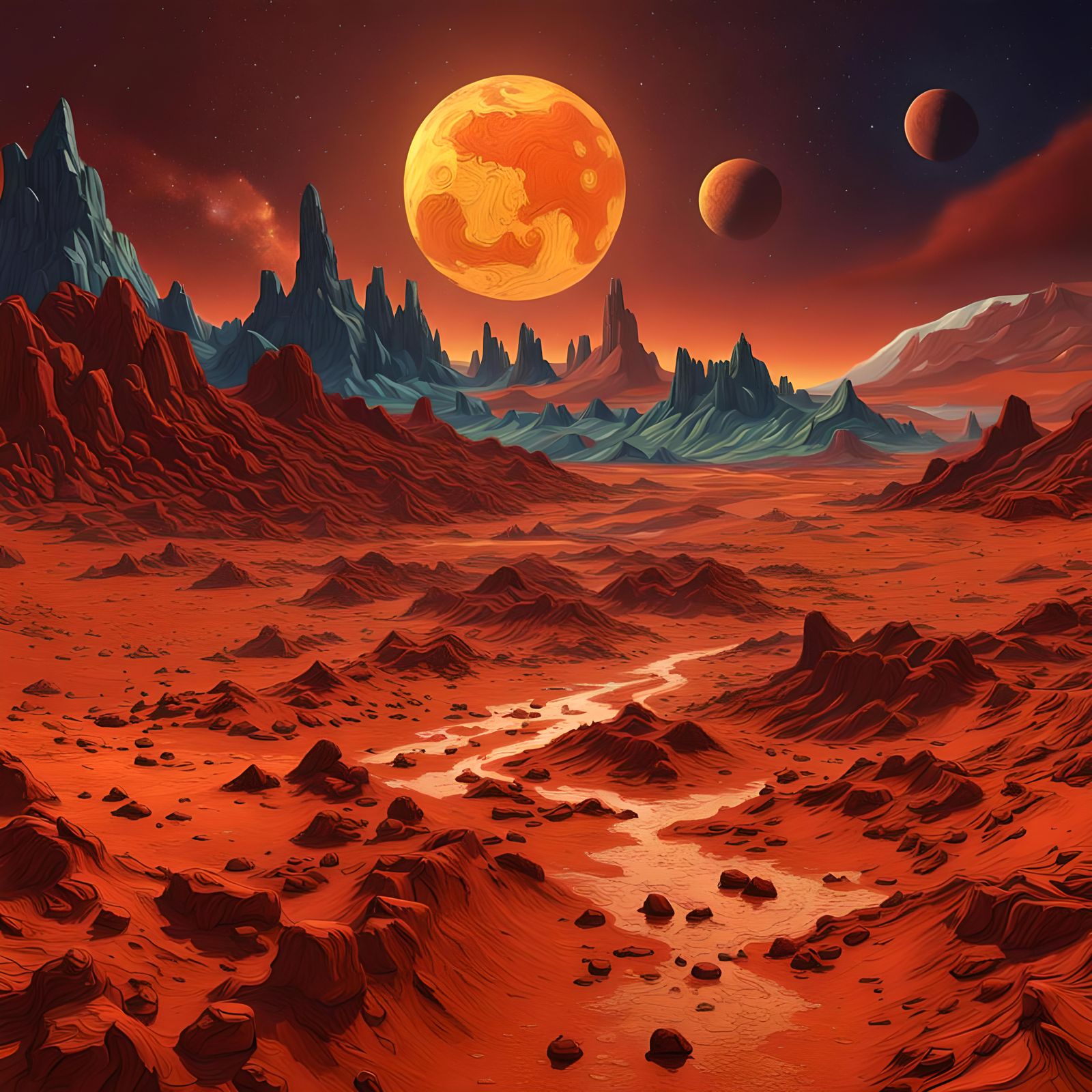 Martian Landscape as Van Gogh Style Painting