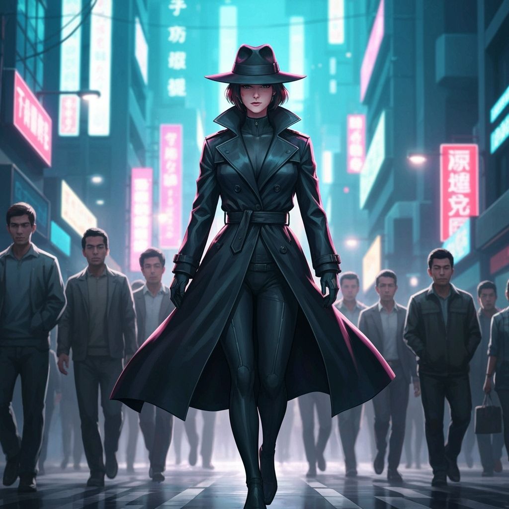 Anime Agent in Futuristic City, Cyberpunk Style