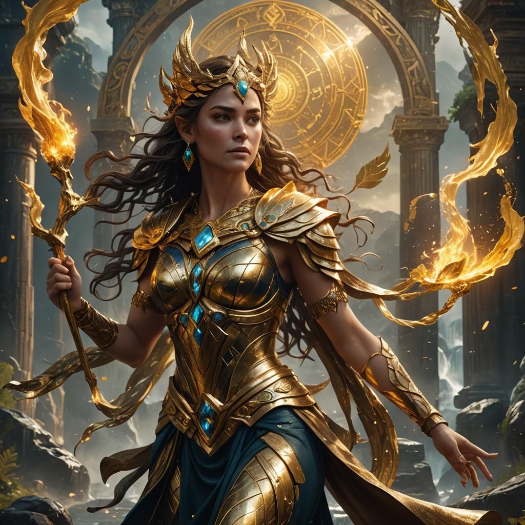 Goddess of Elements in Gold: Fantasy Art