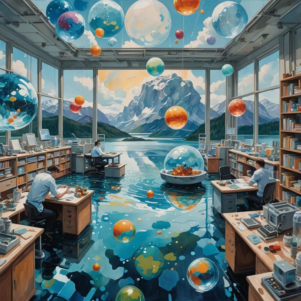 Floating Figure in a Surreal Office Abyss