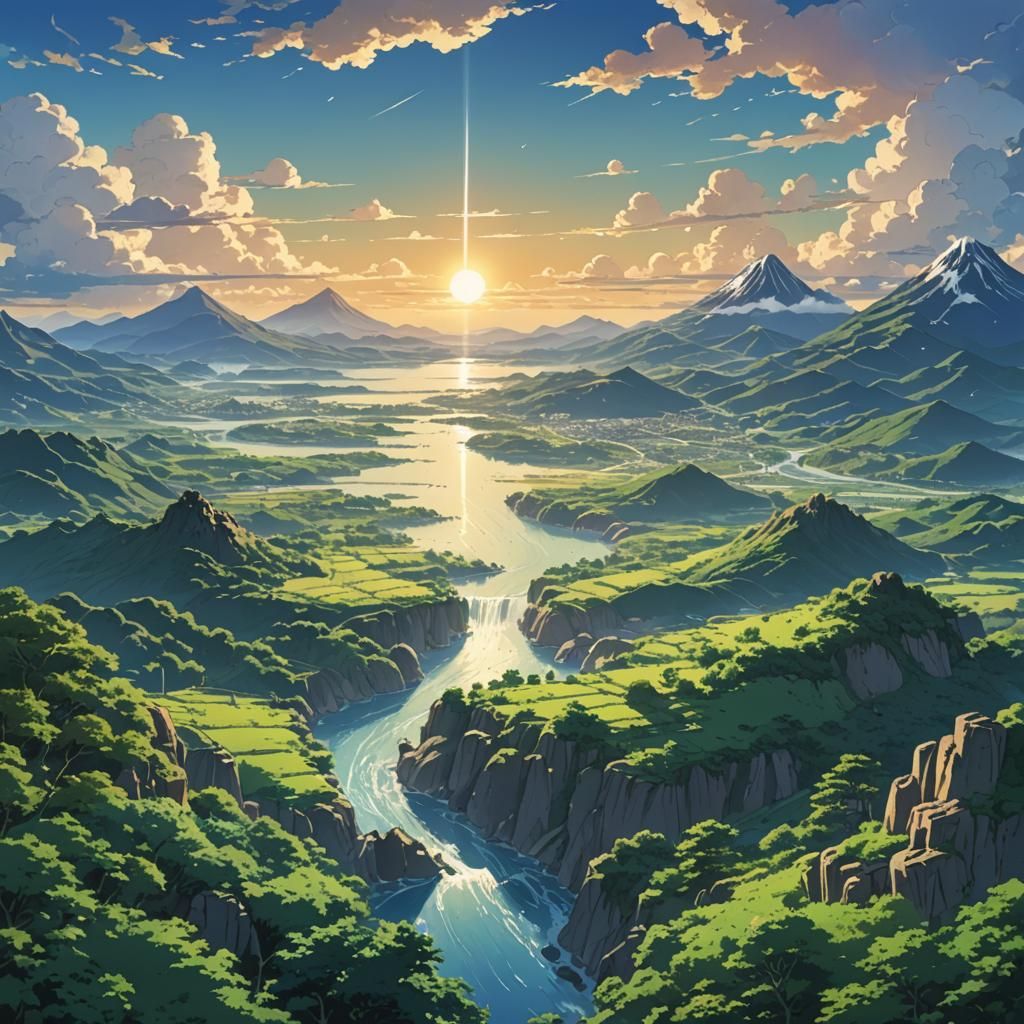 Anime Landscape Inspired by Studio Ghibli and Shinkai