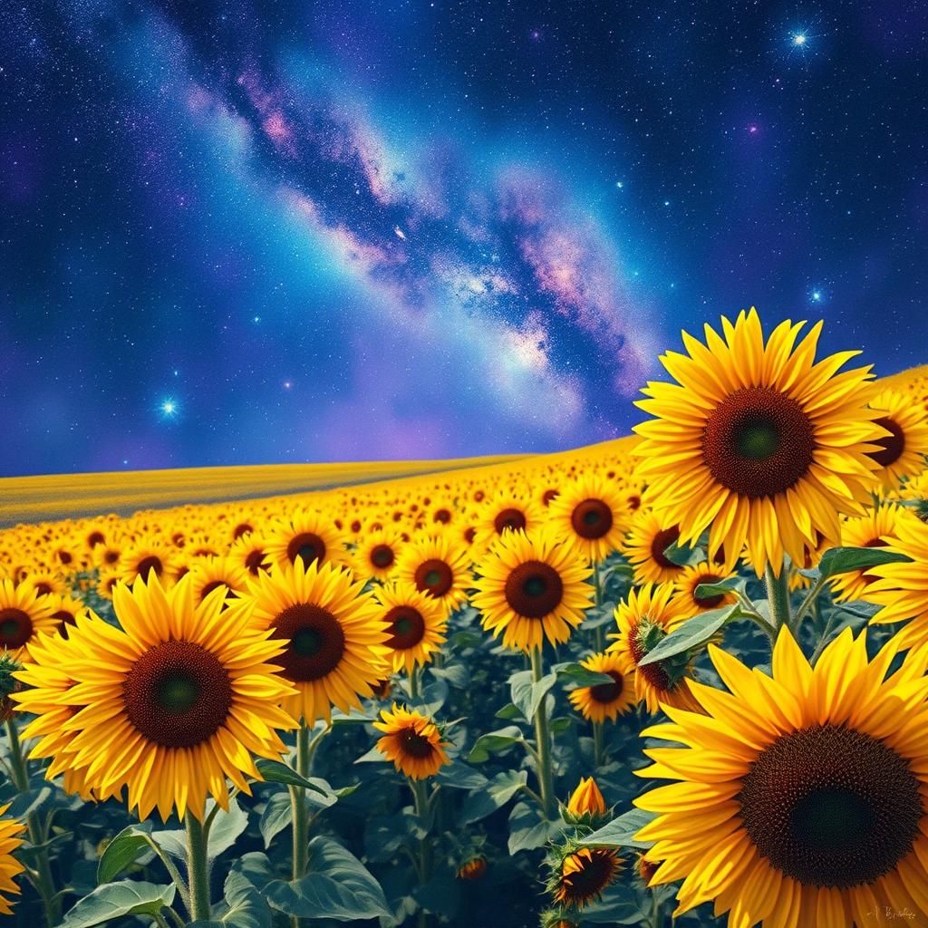 Cosmic Sunflowers in a Psychedelic Style
