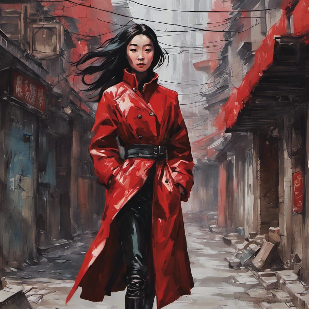 Teenage Mulan in Beijing Alleyway: Splash Art Style