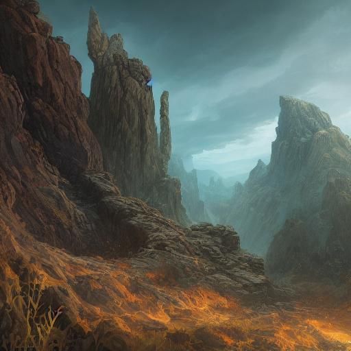 Rock Gnome in Neolithic Landscape, Matte Painting