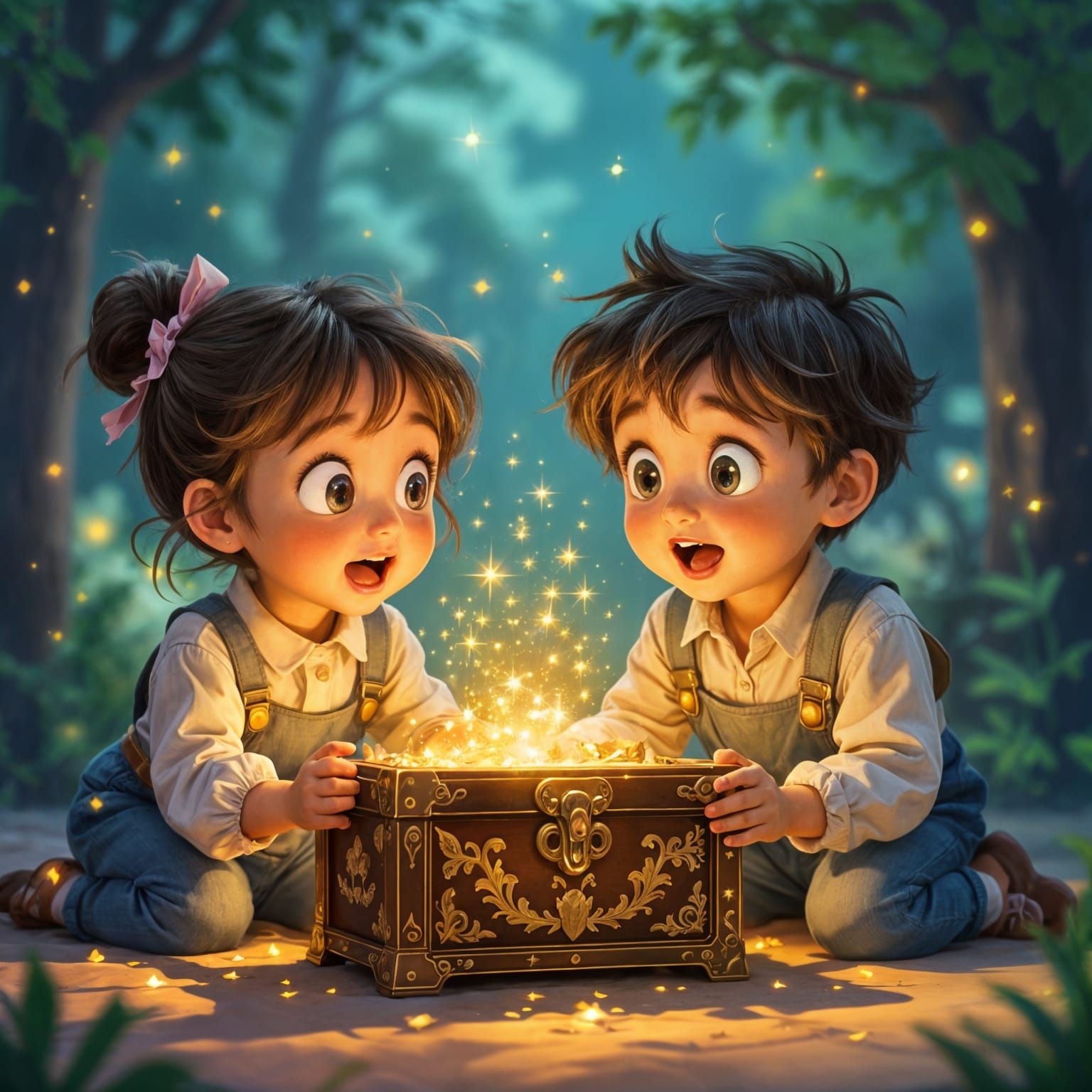 Children Discovering Magical Treasure Trove