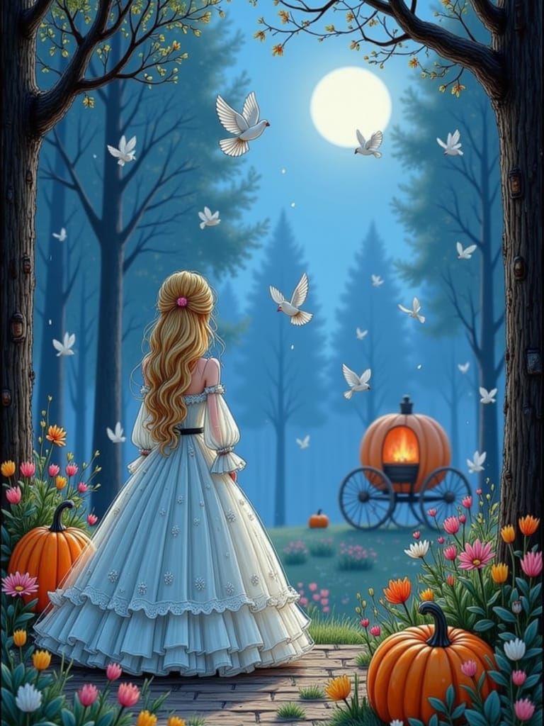 Cinderella and Prince in Enchanted Forest Fairytale