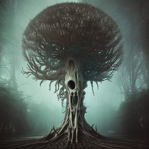 Dark Fantasy Bone Tree: Hyperdetailed Digital Art