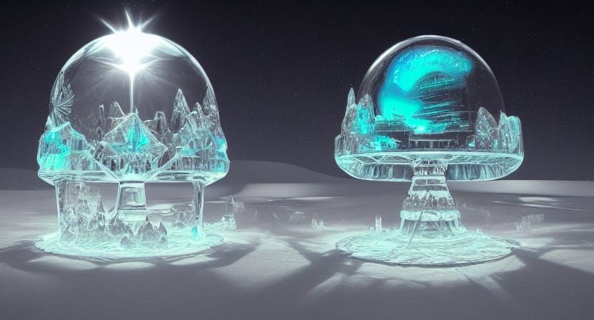 Crystal UFO Over Tropical Island, Sci-Fi Concept Art