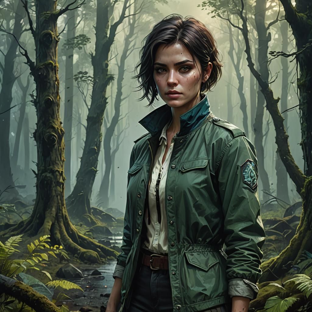 Misty Forest Portrait with Mismatched Eyes, Detailed Matte P...