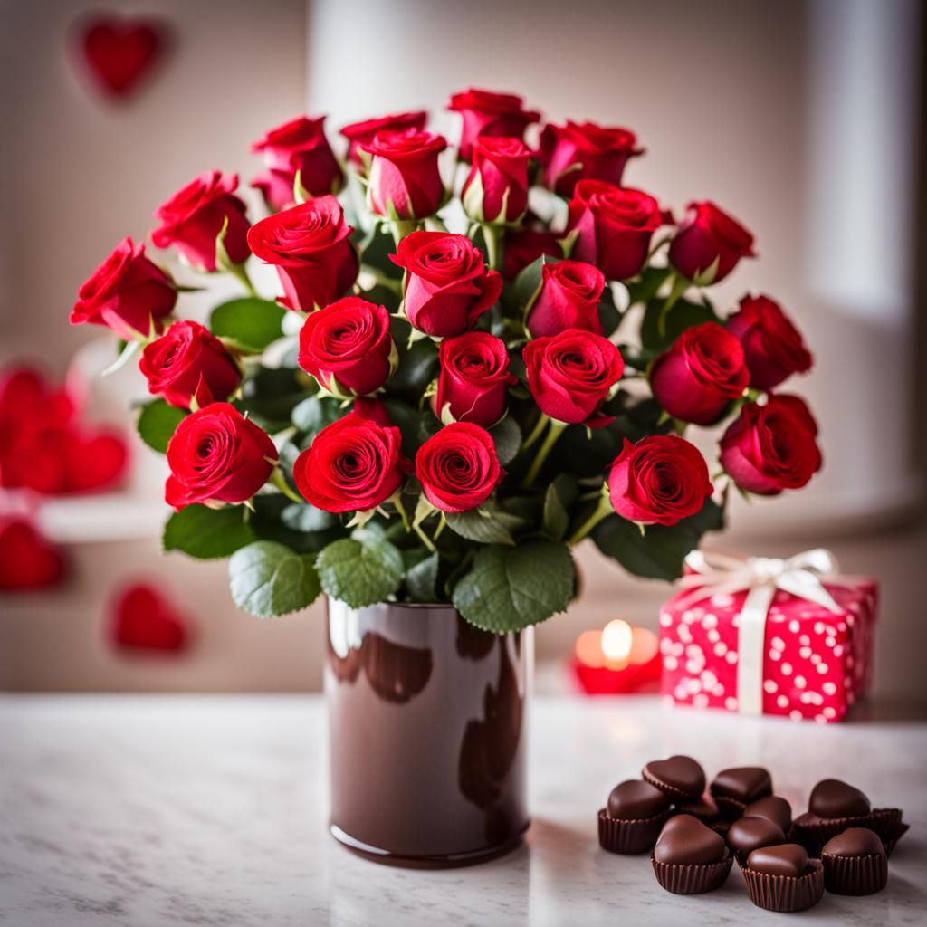 Valentine's Roses and Chocolate Still Life