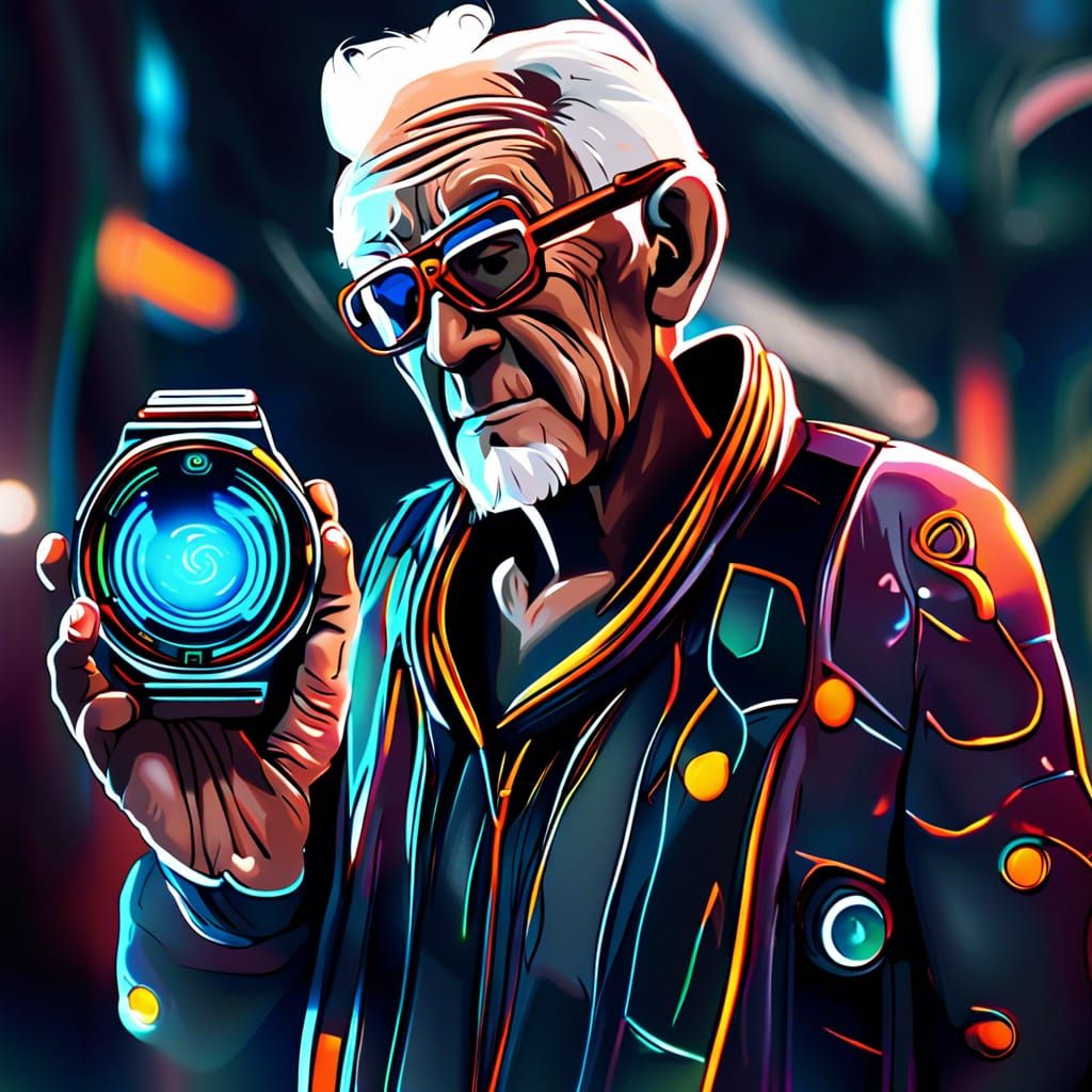 Senior Citizen with Futuristic Smartwatch, Detailed Digital ...