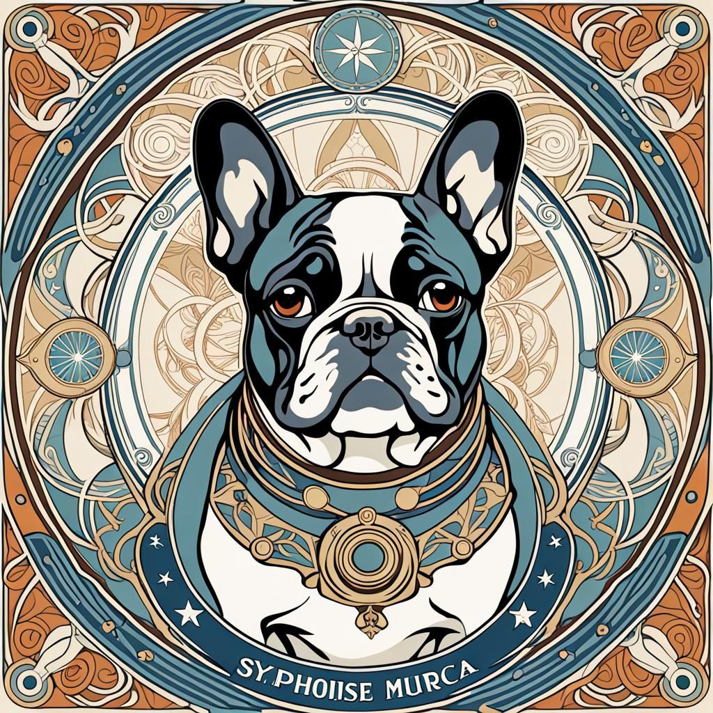 Nautical French Bulldog in Art Nouveau Pattern