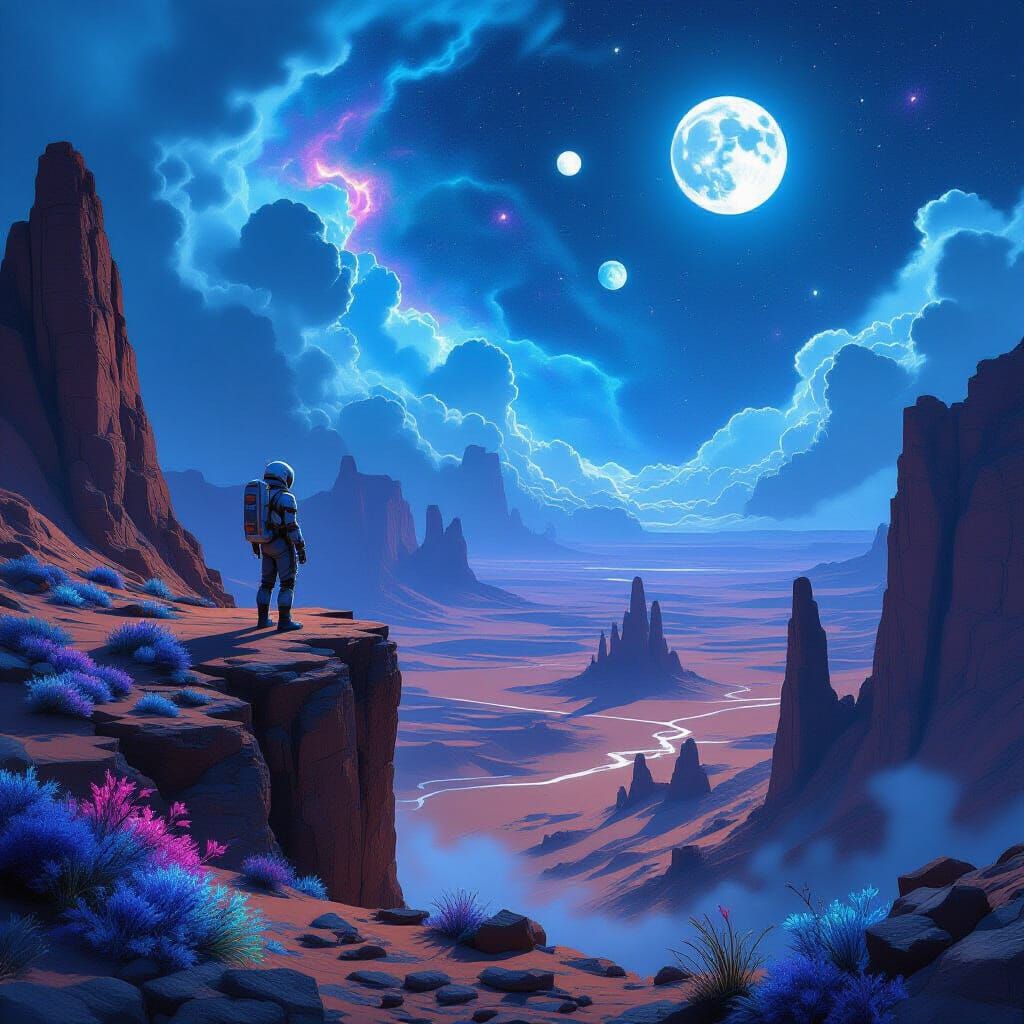 Alien Desert Discovery: Explorer Views Nebulae Sky