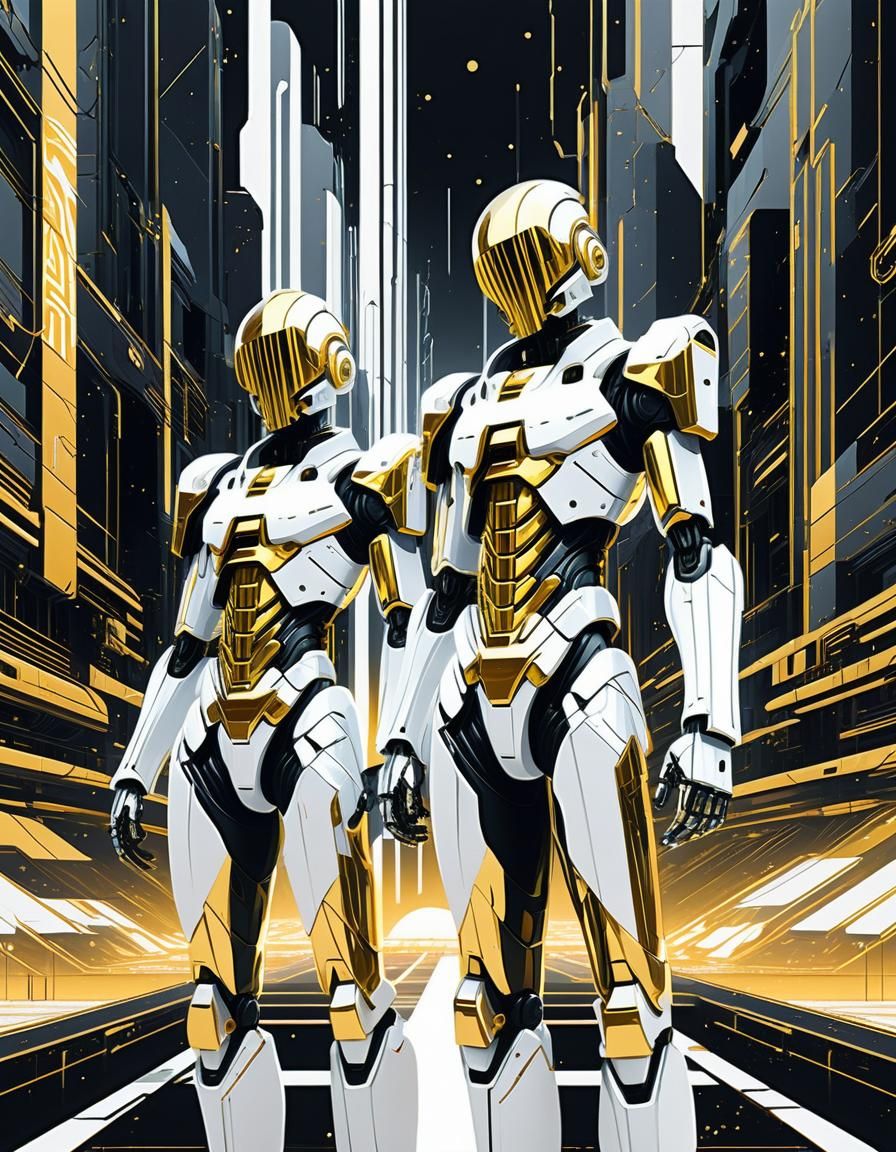 Abstract Anime Angels in Cyberpunk Supercity