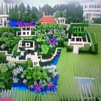 Minecraft Mansion and Garden Digital Art