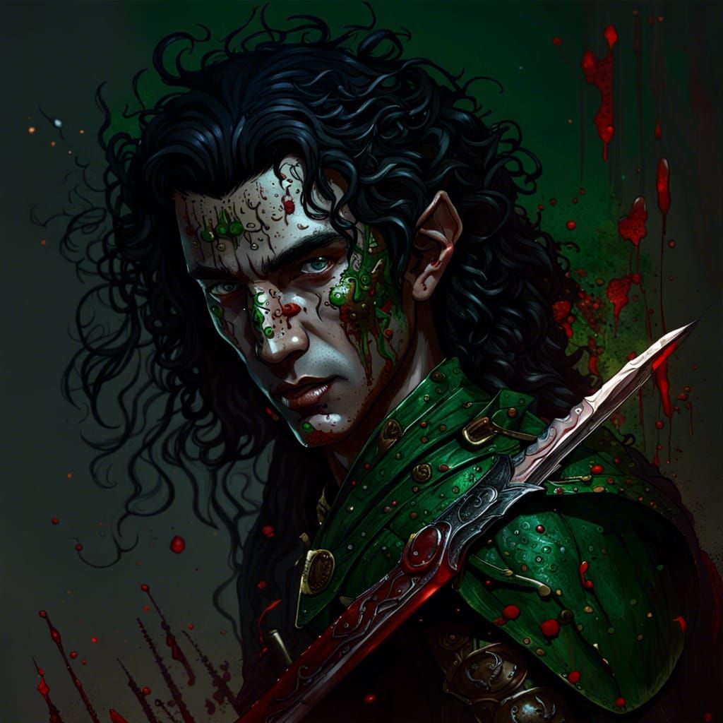 Bloodied Elf Warrior in Dark Fantasy Style