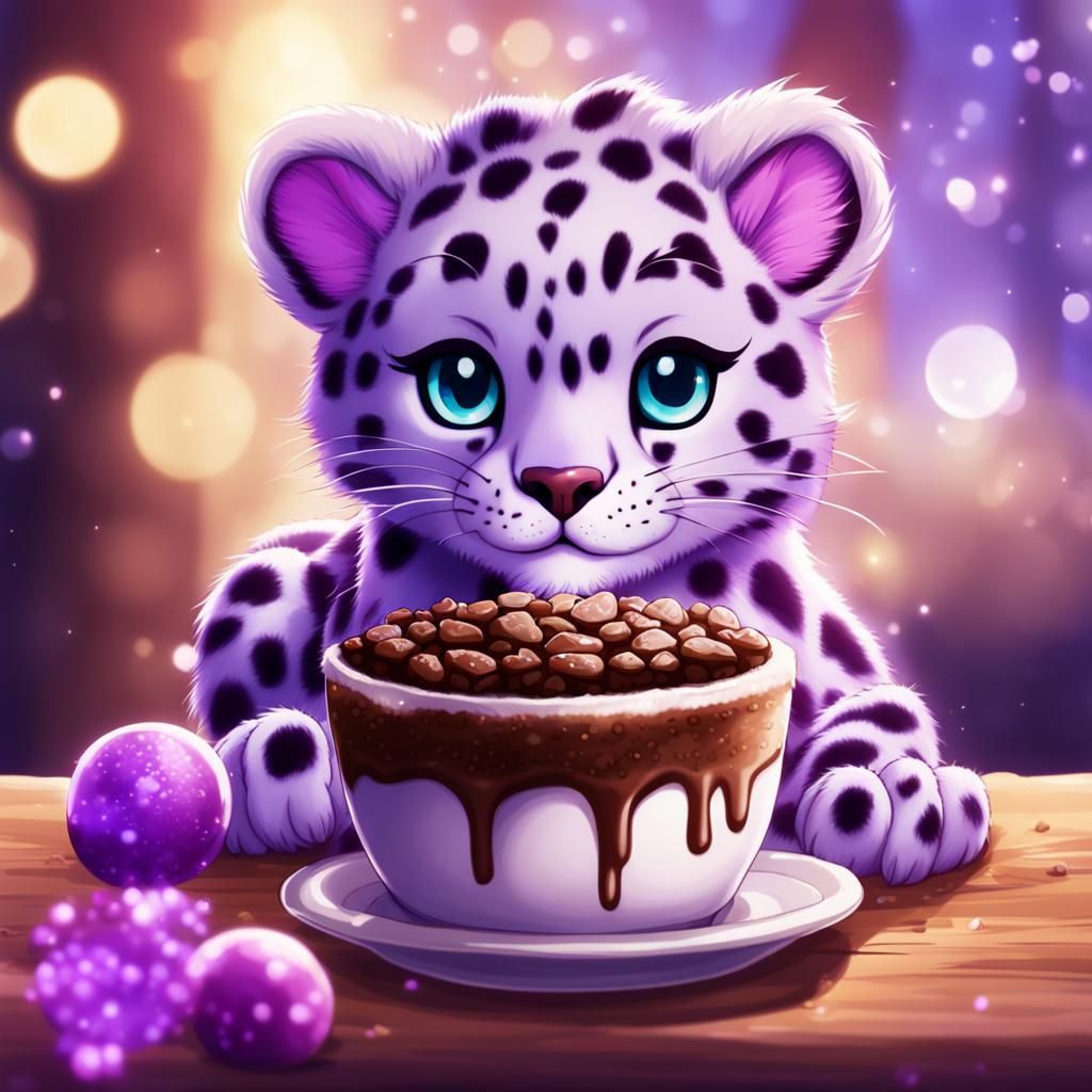 Purple Snow Leopard Celebrates Souffle Day in Anime Style
